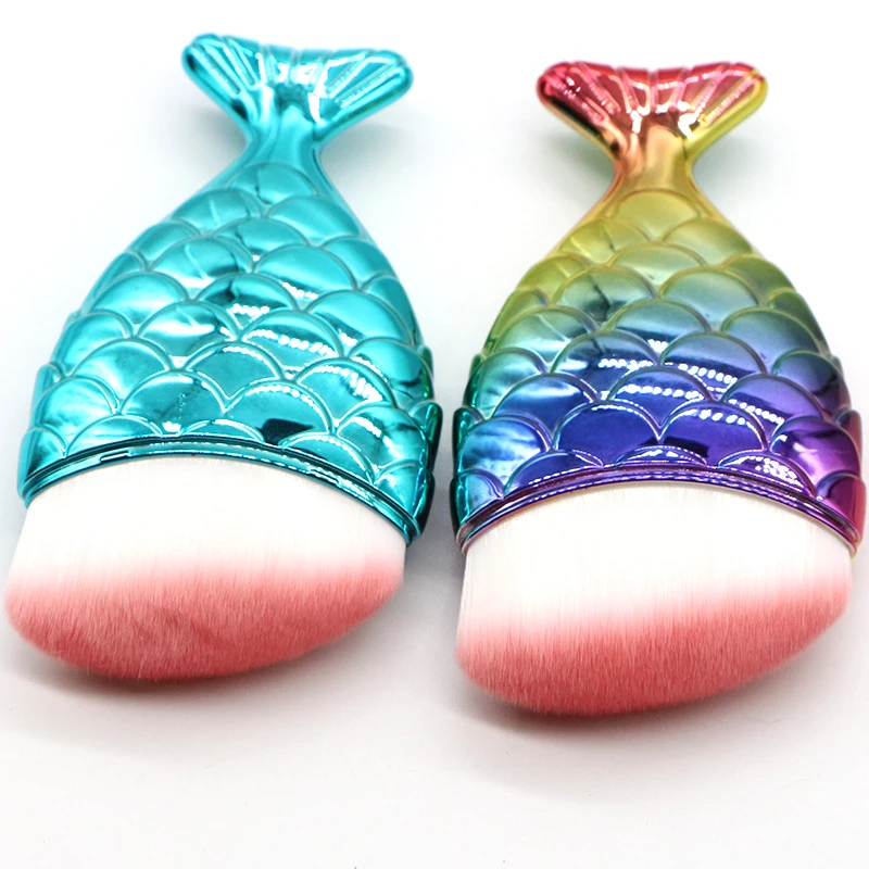 Professional 1 Pcs Mermaid Shape Makeup Brush Foundation Fish Shape Brush Makeup Cosmetic Tools Powder Face Brushes Big Size