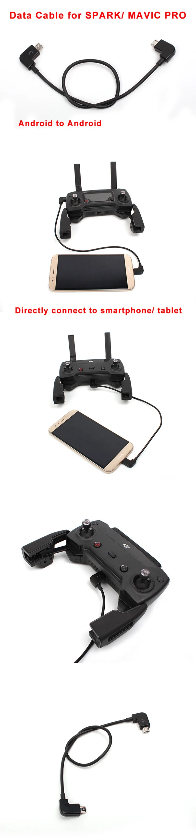 Cavo Dati 30 Cm Per DJI Mini SE, Mavic Mini, Mavic Air 2 - Collega Telecomando A Telefono/Tablet - Micro USB A Micro USB - 5