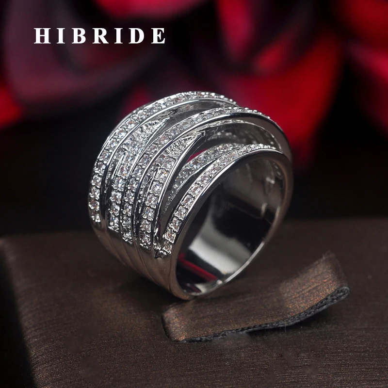 

HIBRIDE Luxury Micro CZ Stone Pave Fashion Women Rings Anillos Bague Femme For Party Show Engagement Gifts R-205