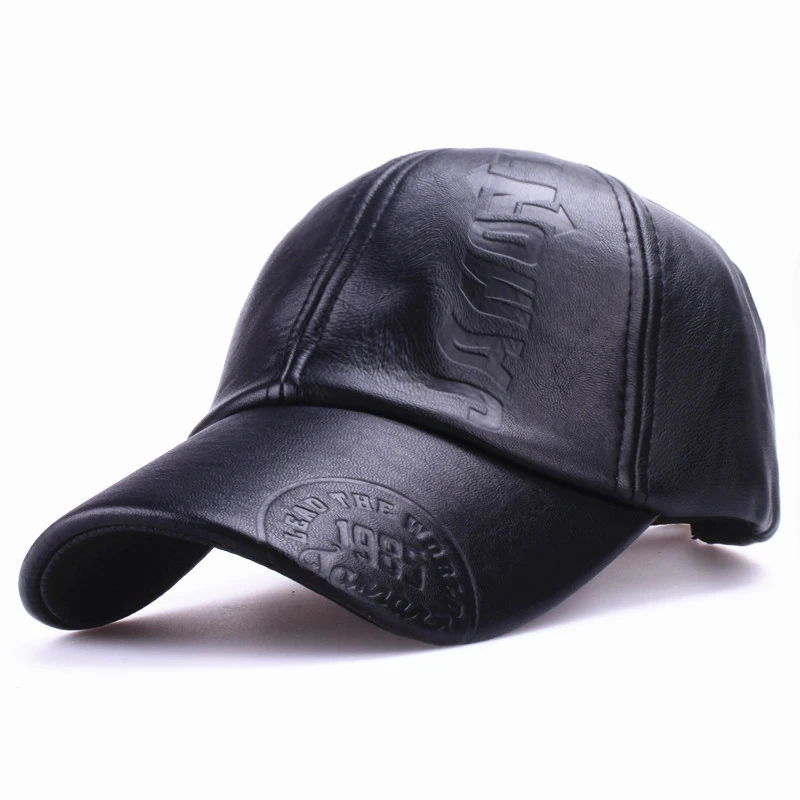 

Xthree New Fashion High Quality Fall Winter Men Leather Hat Cap Casual Moto Snapback Hat Men's Baseball Cap Wholesale