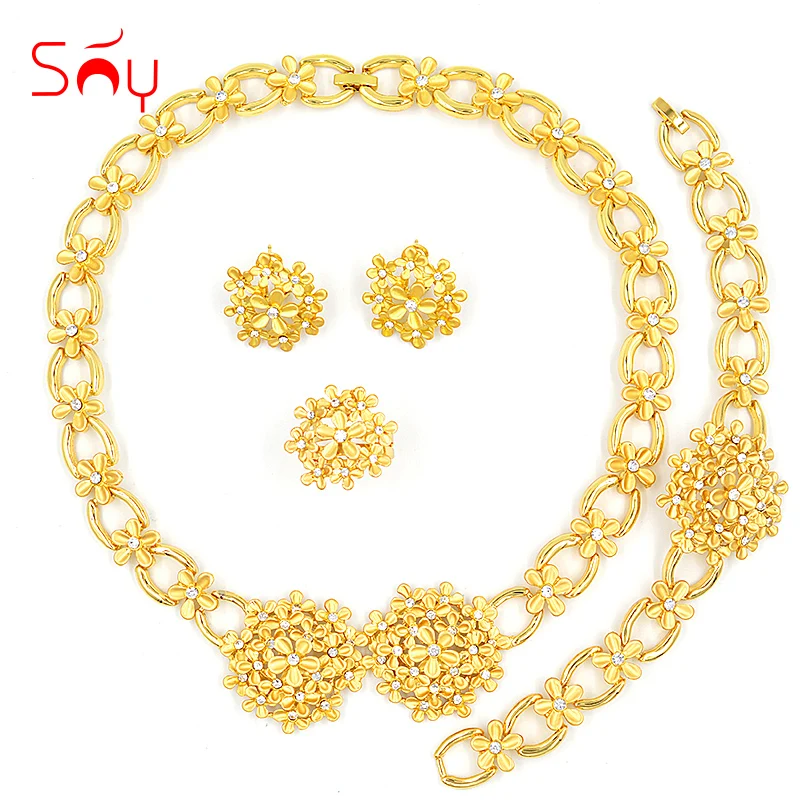 

Sunny Jewelry Romantic Jewelry Cubic Zirconia Round Flower Bridal Jewelry Set Wedding For Women Necklace Earrings Ring Bracelet