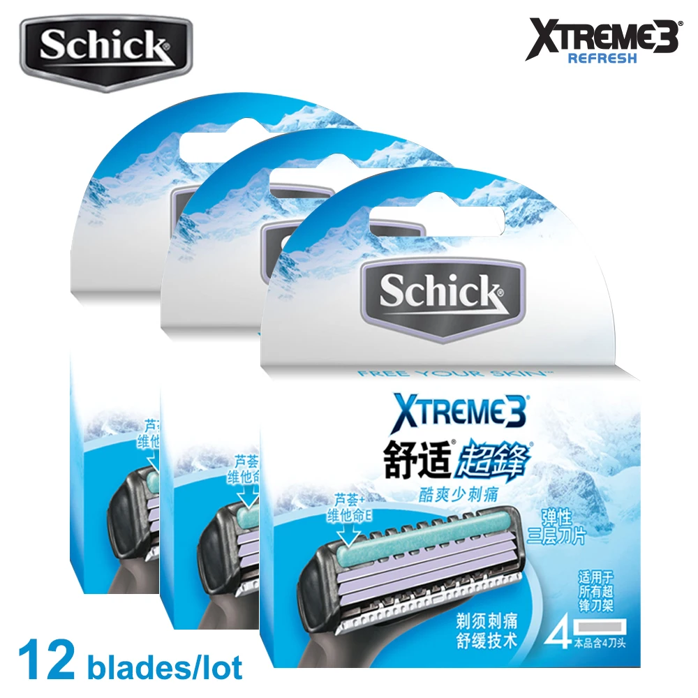 12 Blades/Lot Original Schick XTREME3 Safety Razor Blades Men Beard Body Shaver Hair Shaving Replacement In Stock Free Shipping