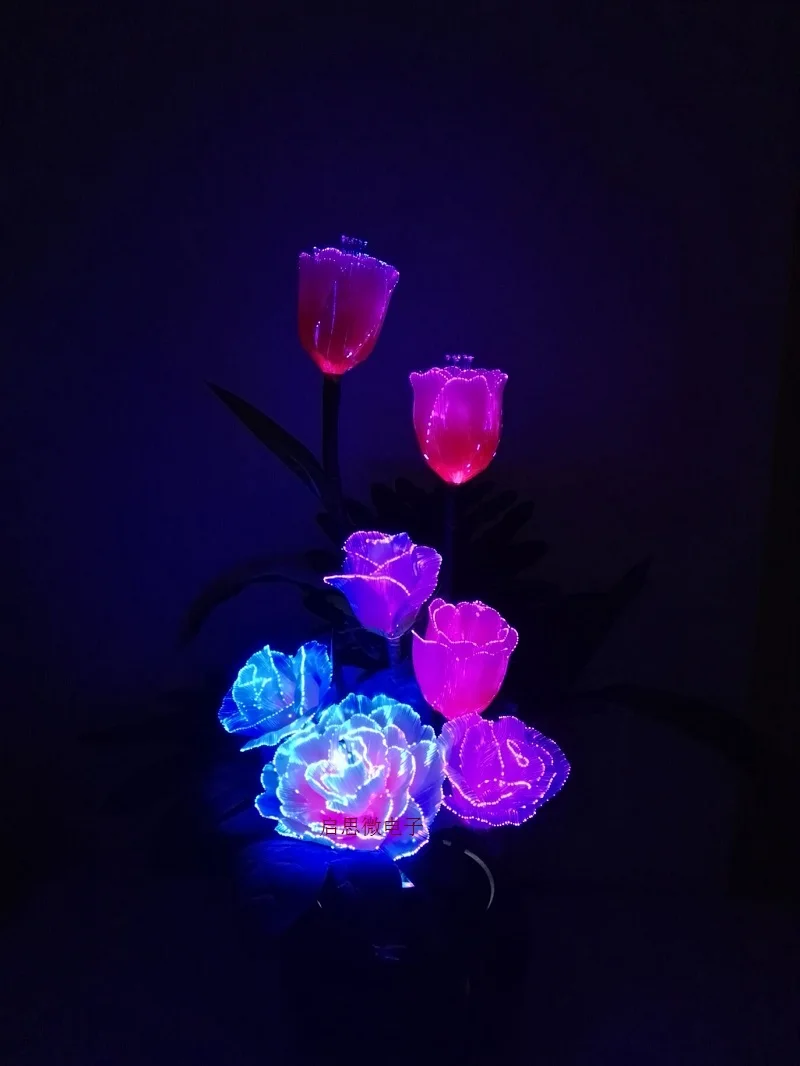 Led fiber optic lights Artificial Flowers Silk flower European Fall Vivid Peony Rose Tulips Fake Leaf Creative Led lamp