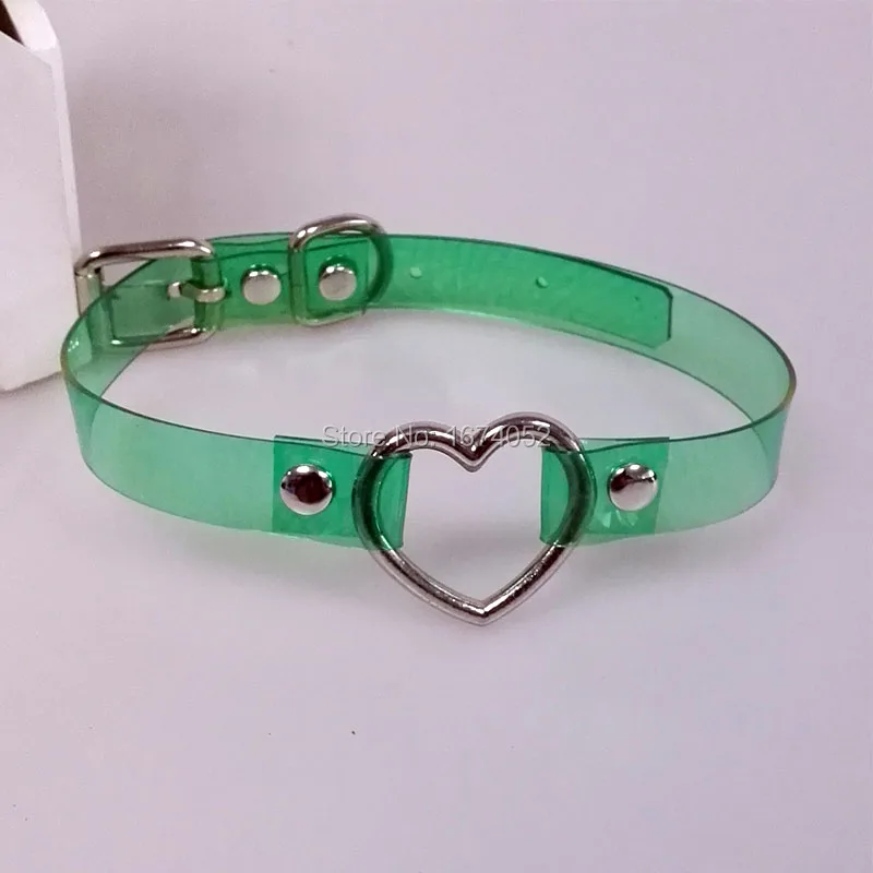 Sexy Kawaii Harajuku Handmade Black Vinyl Pink PVC Clear Choker Heart Buckle Transparent Collar Nekclace