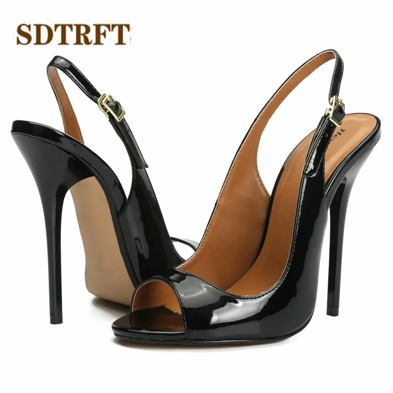 SDTRFT-zapatos de tacón alto fino de 13cm para mujer, calzado sexy con hebilla para Cosplay, boda, talla grande 45 46 47 48