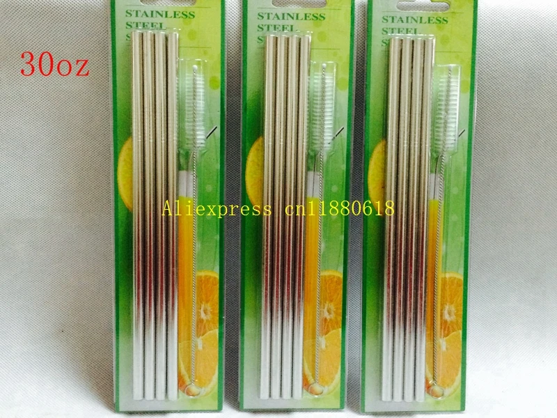 100sets/lot 6mm Stainless Steel Straw Steel Drinking Straws 4pcs straws+1pcs brush with retail package For 20oz 30oz cup