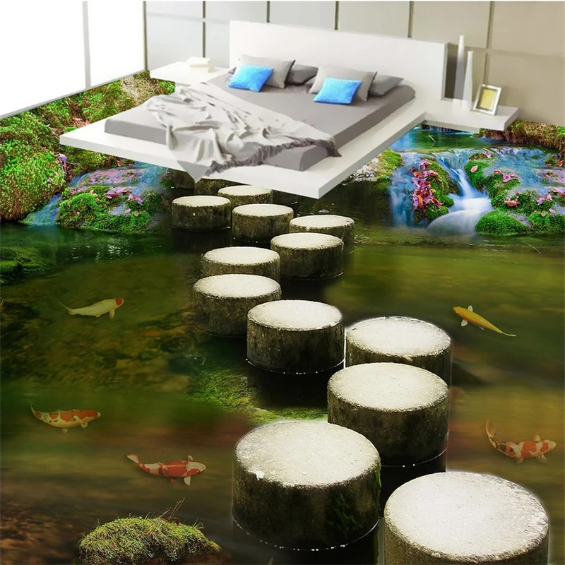 

beibehang Creek stone pier Custom Waterproof photo Wallpaper For Bathroom 3D Non-slip Wall Paper Kitchen Vinyl Floor Wall Mural