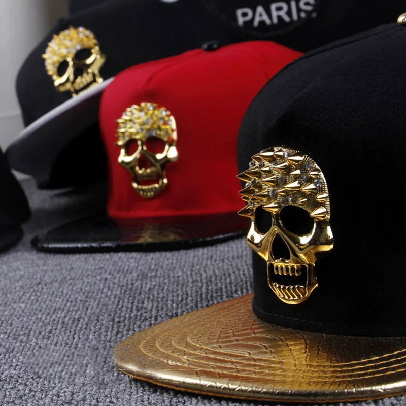 Cool Novelty Skull Rivets Punk Hip Hop Baseball Cap Men Women SunShade Cotton Sports Sunscreen Cap Street Dance Sun Hats P46