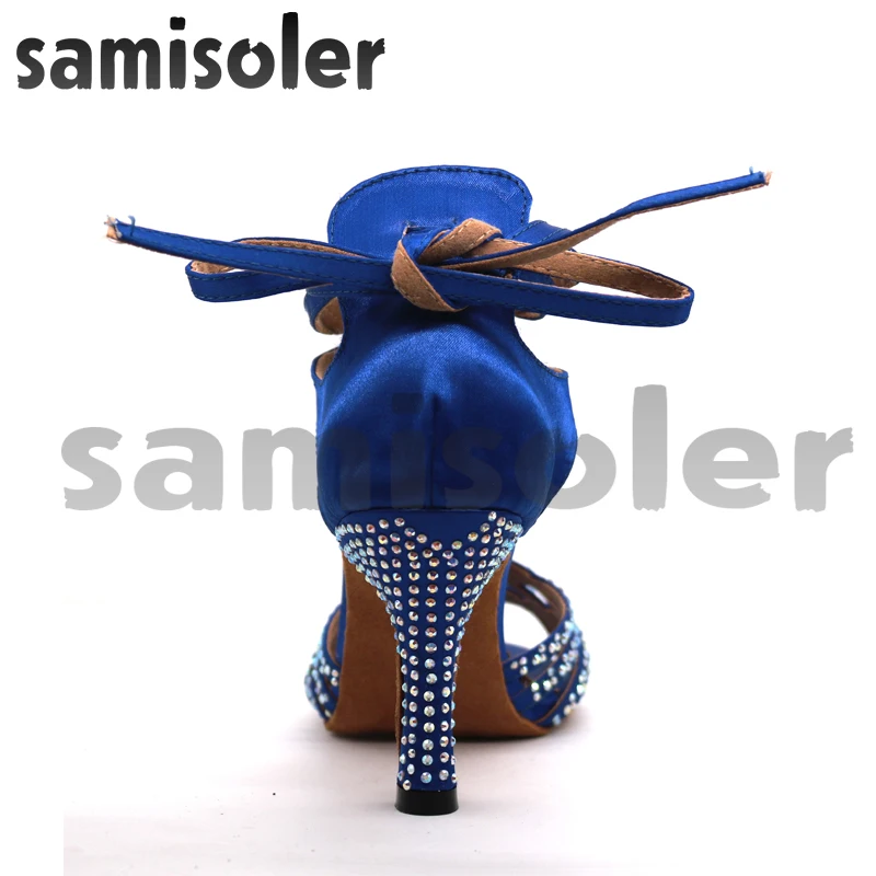 Samisoler Bule 2018 New Latin Dance Shoes Salsa Woman Satin  Soft Bottom Fashion Dance Sandals Rhinestone Ballroom Shoes