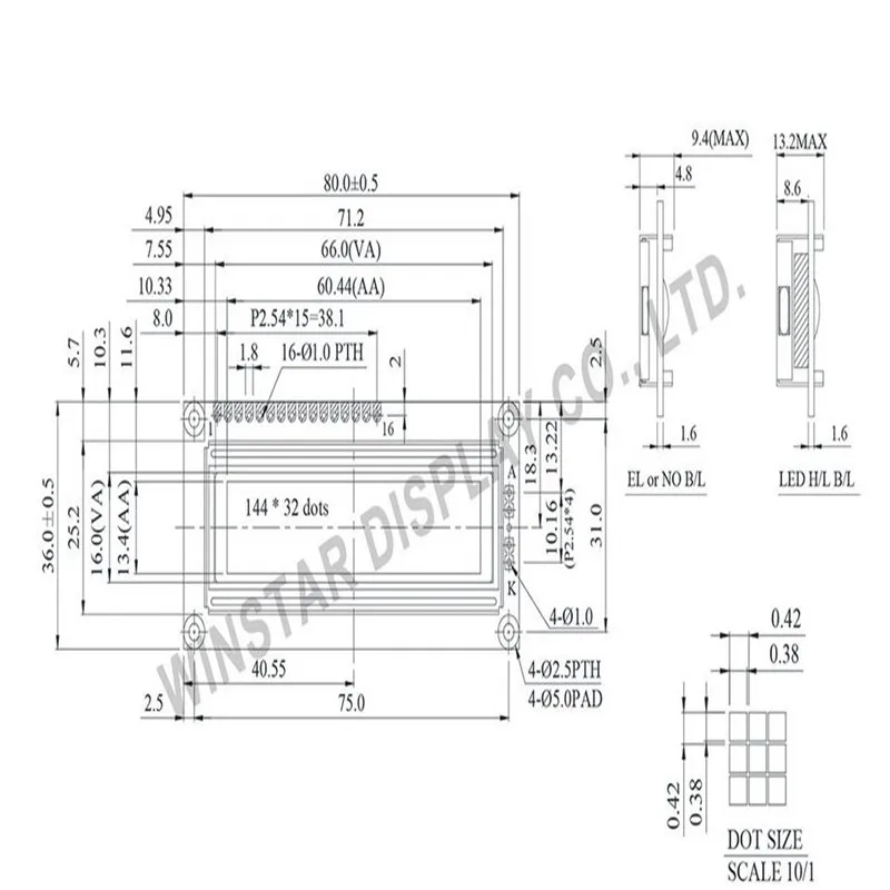 WG14432B5-TFH-V#T WINSTAR is a monochrome 144x32 graphics LCD Display module  New and original