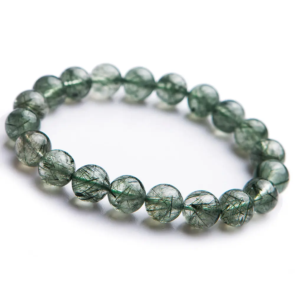 

Natural Green Rutilated Quartz Clear Round Beads Bracelet Women Men Rutilated Quartz 7mm 8mm 9mm 10mm AAAAA