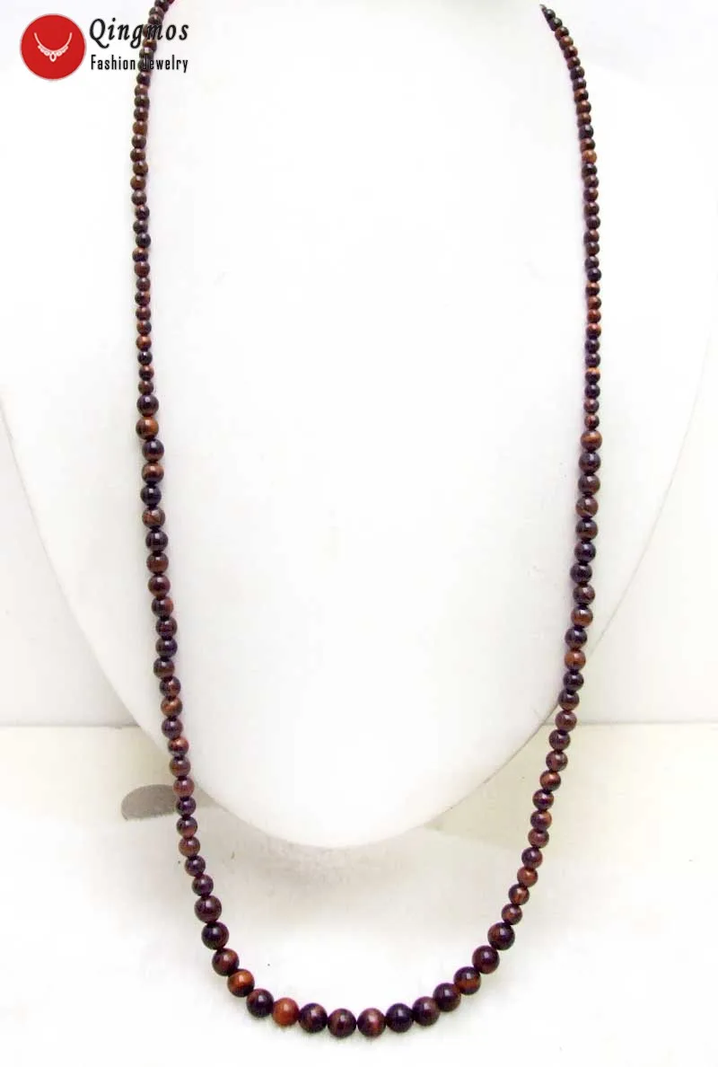 

Qingmos Natural Tigers-eye Long Necklace for Women with Red 4-8mm Round Tigers-eye Sweater Necklace Fine Jewelry 33" ne6022