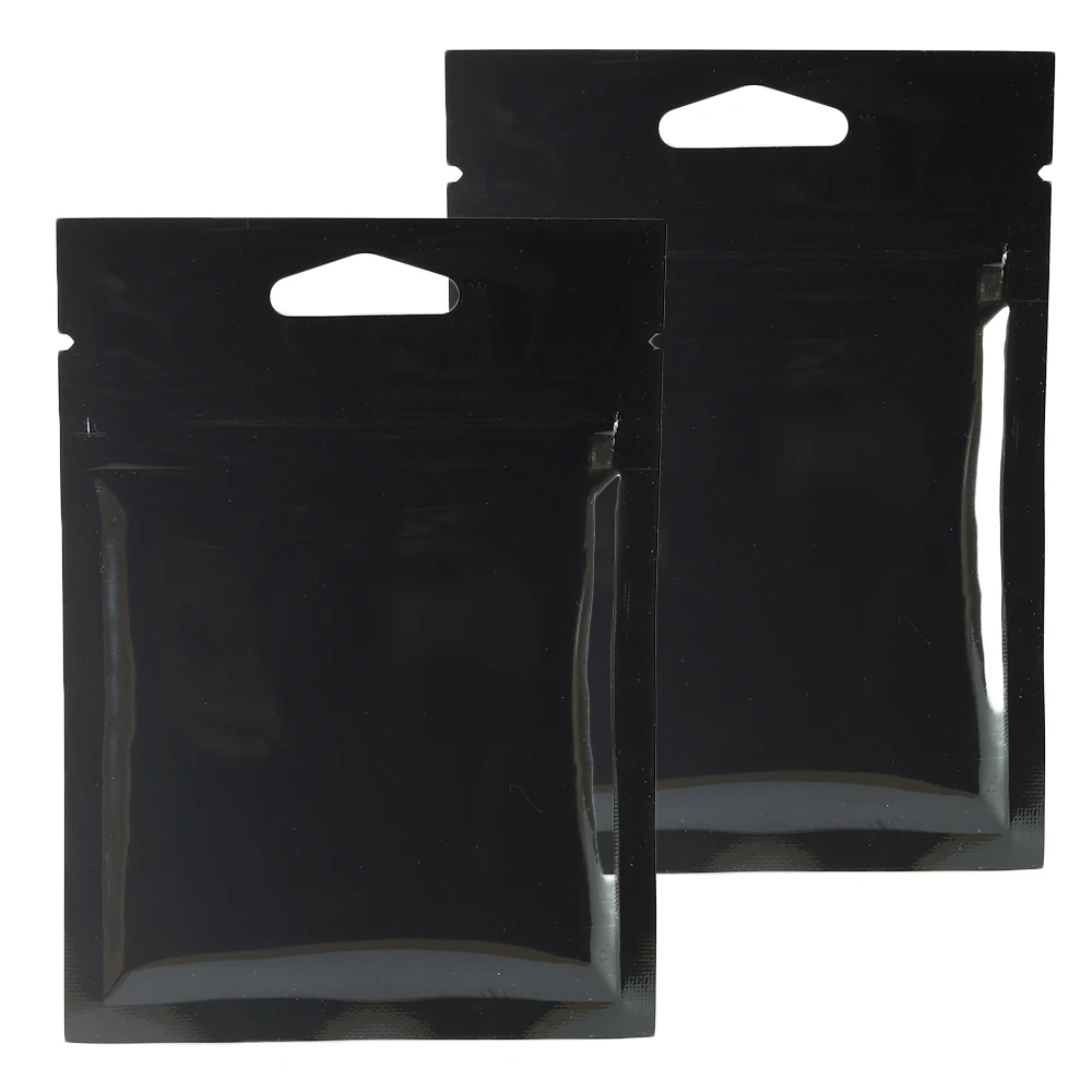 Aluminum Foil Flat Plastic Packaging Bag with Hang Hole,Shiny Black Small Heat-Sealed Bags,3x4Inch, 8x11cm, 100 Pcs