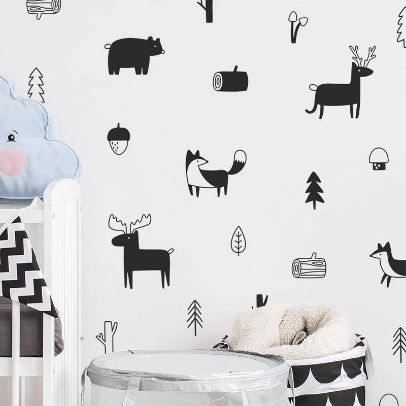 Stile nordico foresta animale Wall Sticker albero del bosco per la camera dei bambini Nursery vinile Art Wall Stickers Modern Wall decalcomanie Decor