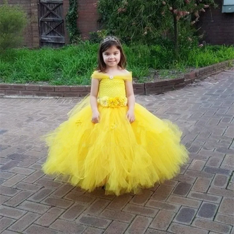 Belle Princess Tutu Dress Baby Kids Fancy Party Christmas Halloween Costumes Beauty Beast Cosplay Dress Flowers Girls Ball Gown