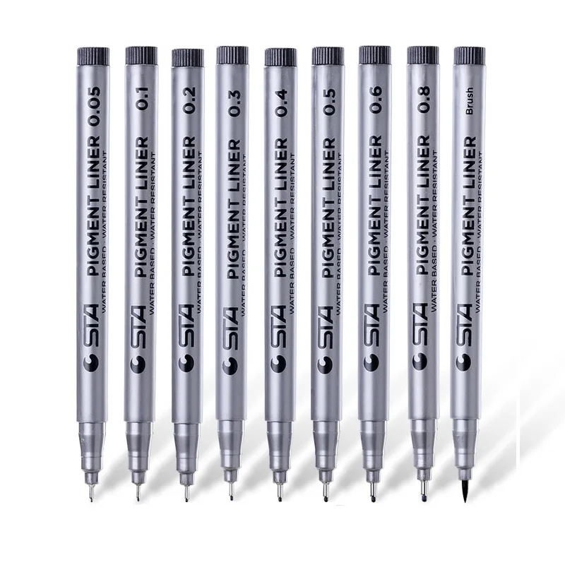 STA 8050 Pigment Liner Pen Water Based Water Resistant Drawing Pen Professional Design Sketch Art supplies 9pcs/set