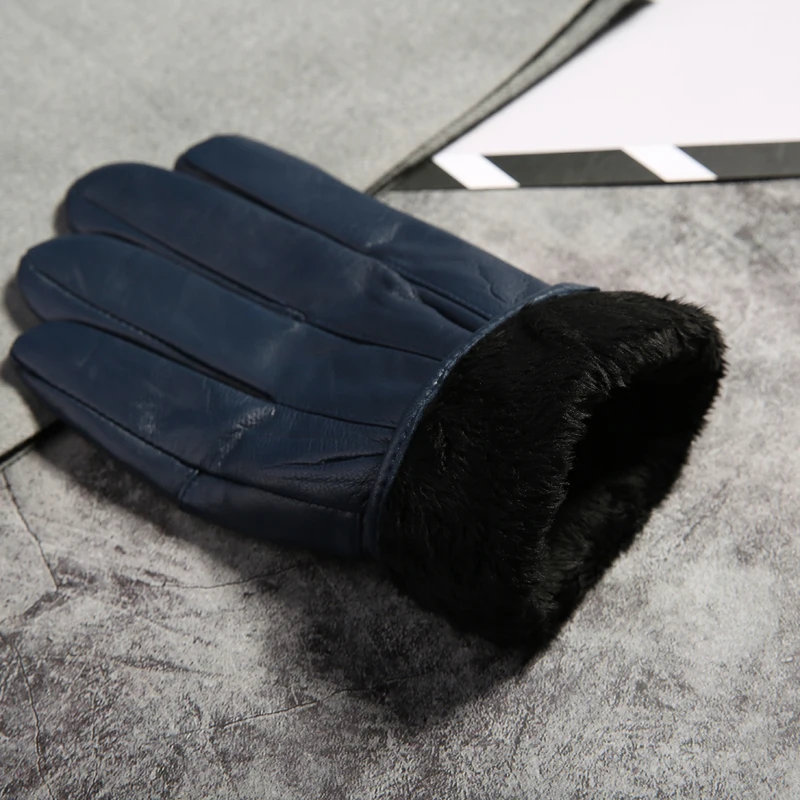 Guantes de piel auténtica para hombre, manoplas de oveja Real, alta calidad, otoño e invierno,