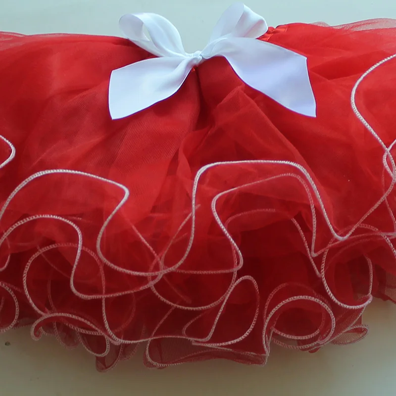 Christmas Knotbow Fluffy Baby Tutu Skirt Popular Toddle Pleated Tutu With White Edge