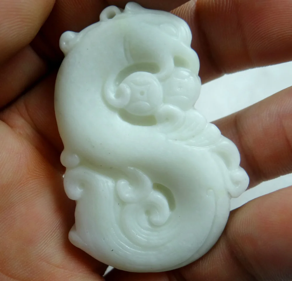 49*37Wholesale natural Chinese Liantian stone hand-carved statue of Dragon amulet pendant necklace Jewelry Making