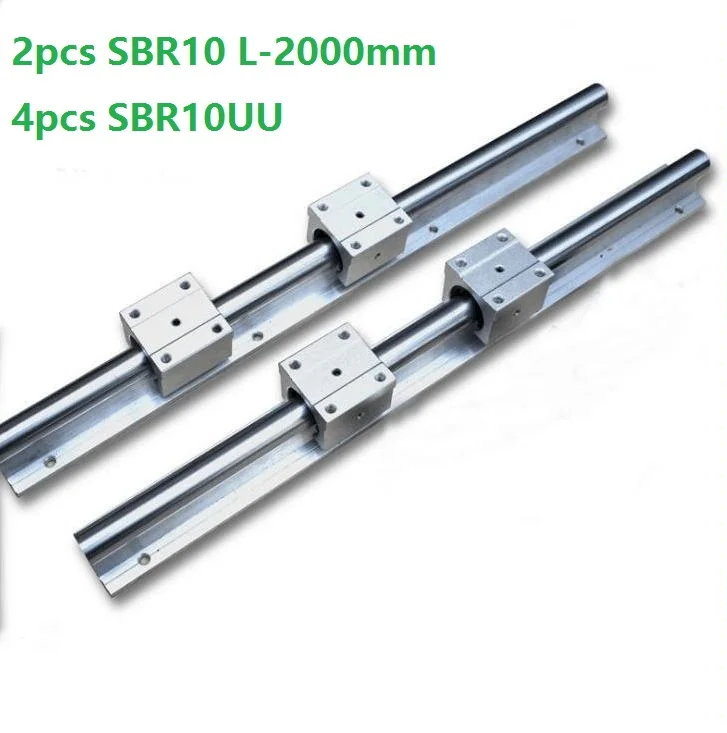 2pcs SBR10 L-2000mm support rail linear guide + 4pcs SBR10UU linear bearing blocks for CNC router parts