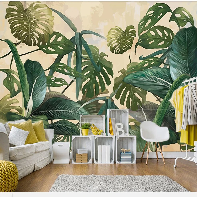 custom 3d обои retro tropical rainforest palm banana leaves wallpaper 8d crystal background wall decorative mural 28d wallpaper