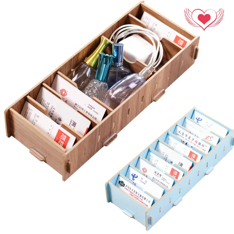 Creative office desktop storage organization wooden card holder memo cards stationery frame assembling card Home Office Storage