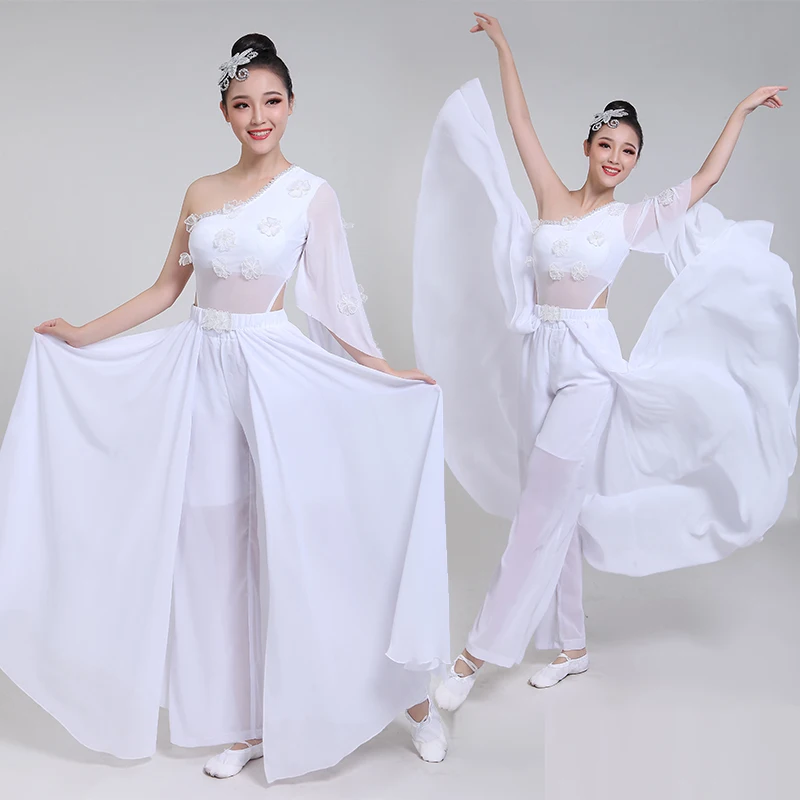 

Chinese style hanfu white classical dance costume female adult fan dance umbrella dance performance dance costume