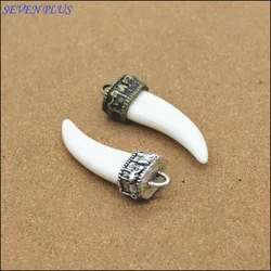 4 Pieces/Lot Tibetan Silver Ivory Horn Charm Pendant Necklace Pendants For Diy Jewelry Making Findings