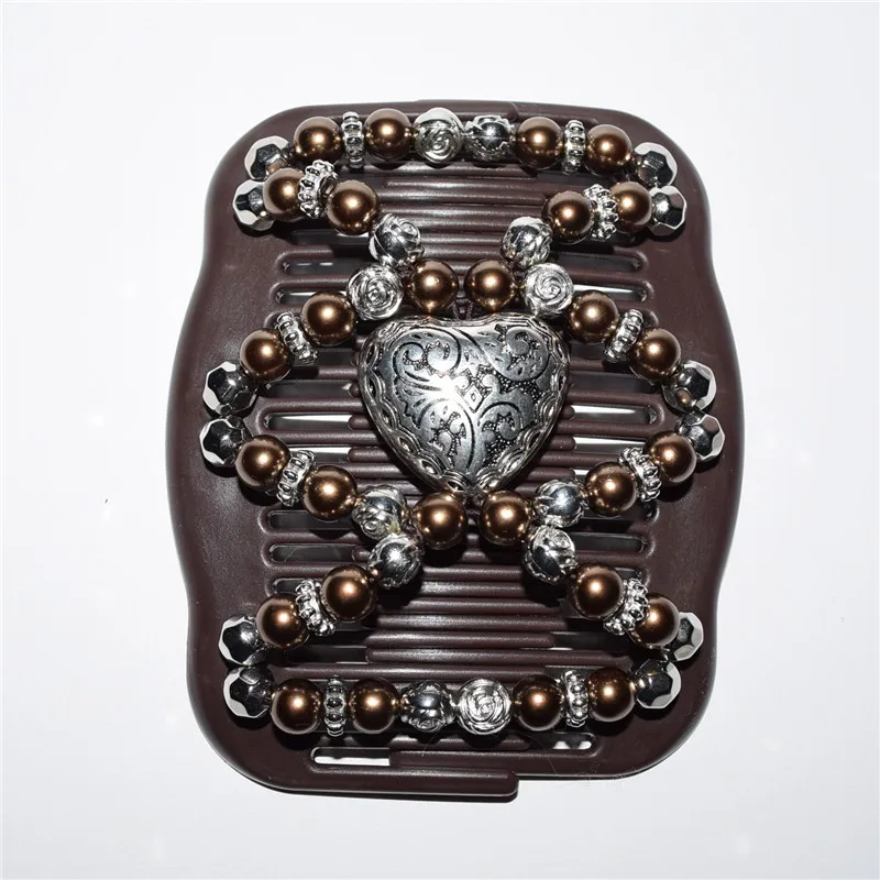 standard comb big silver heart and brown pearl bead 50pcs/lot  african butterfly magic comb