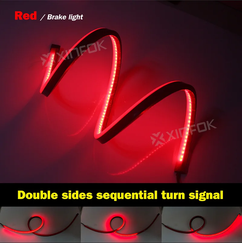 Waterproof Car LED Light Strip DC 12V Red 3014 SMD High Additional Brake Lights with Sequential Turn Signal Lamp