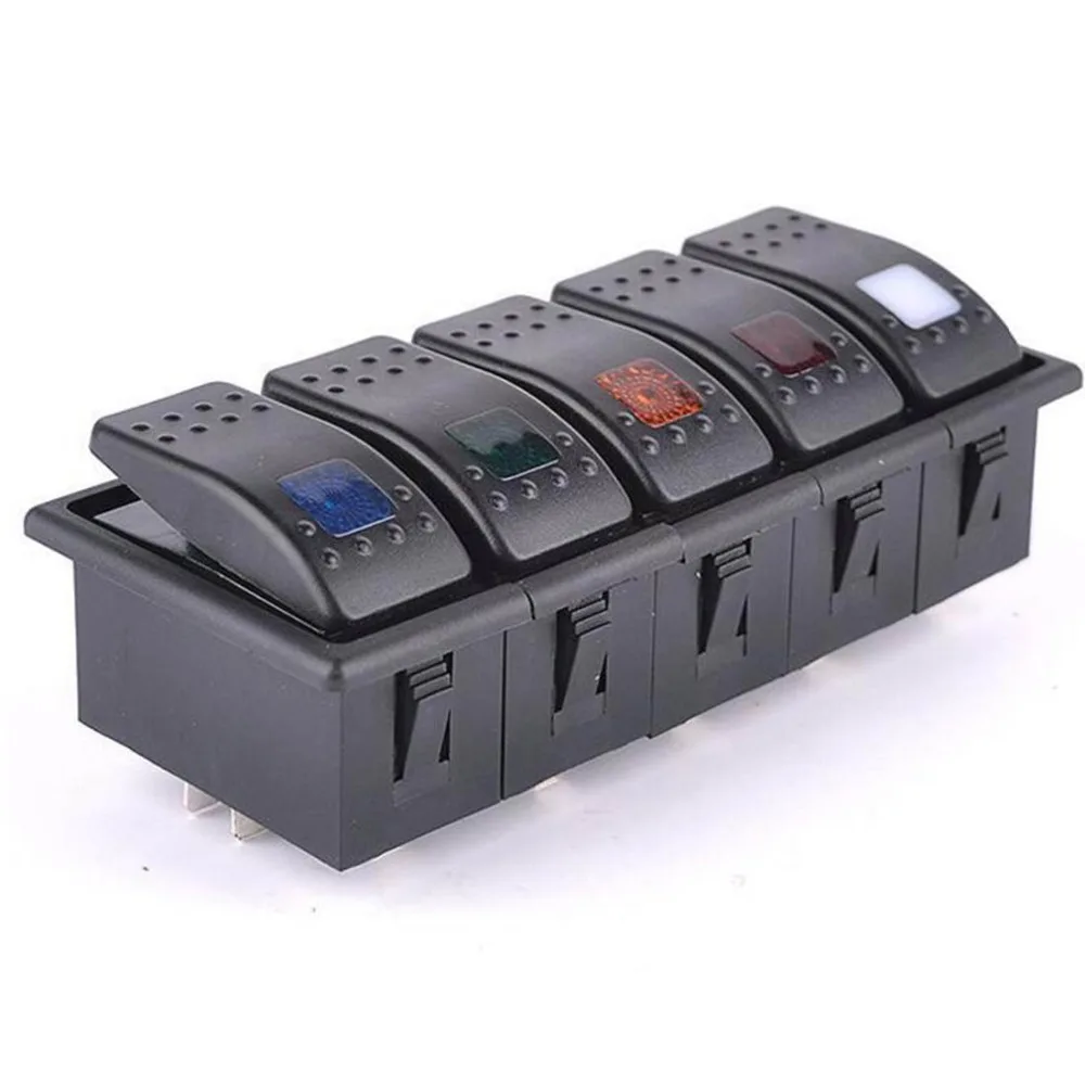 ON-OFF 3pins Rocker Switch Panel Auto/Marine Boat RV and 5 Switches Boat-shaped reset switch (5 Color)