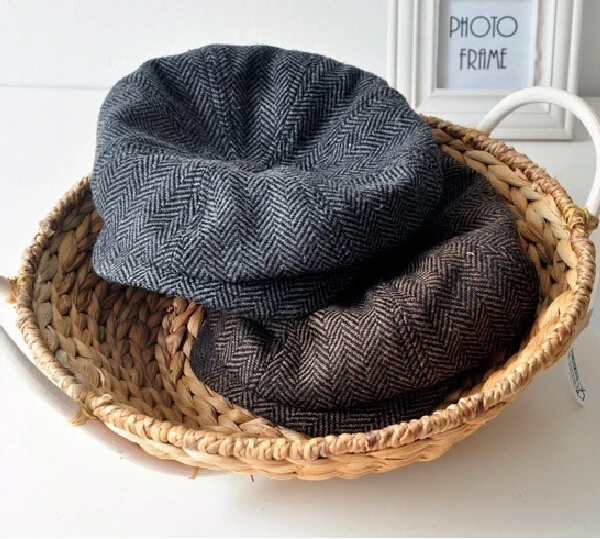 HERRINGBONE TWEED GATSBY Newsboy Cap Men Wool Ivy Hat Golf Driving Flat Cabbie flat hat for men winter Cap