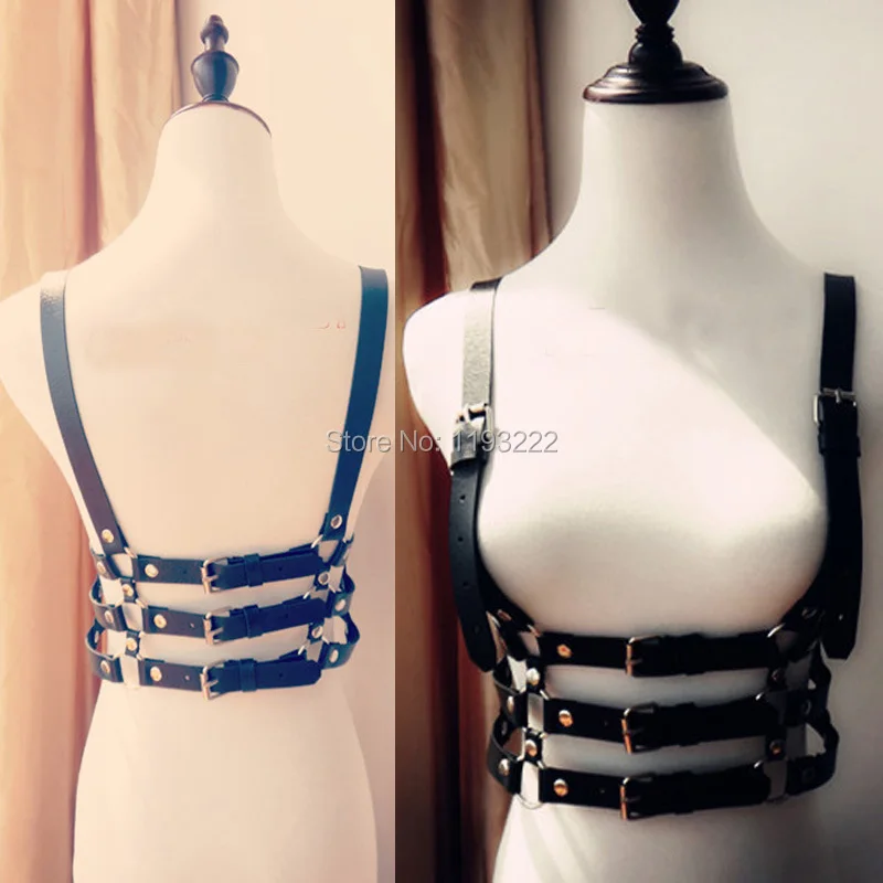 100% Handmade Real Leather Women Harness Three Row Line Body Caged Belt Waistbelt Straps Style