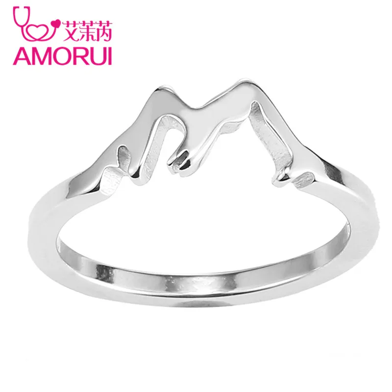 Silver Color Mountain Range Engagement Ring Outdoor Mountaineering Enthusiasts Stainless Steel Fashion Wedding Rings for Women