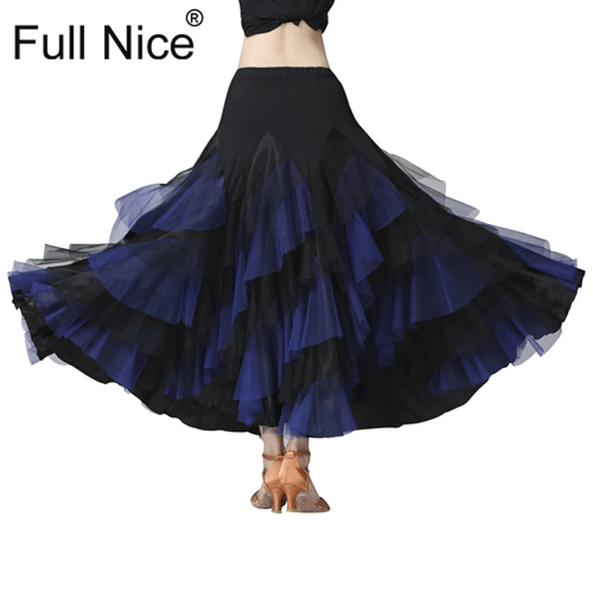 Ballroom Dans Rok Bloem Ruche Lange Rok Grote Schommel Moderne Dans Vrouwen Tango Stage kostuums Flamenco Buikdans Rok Walt