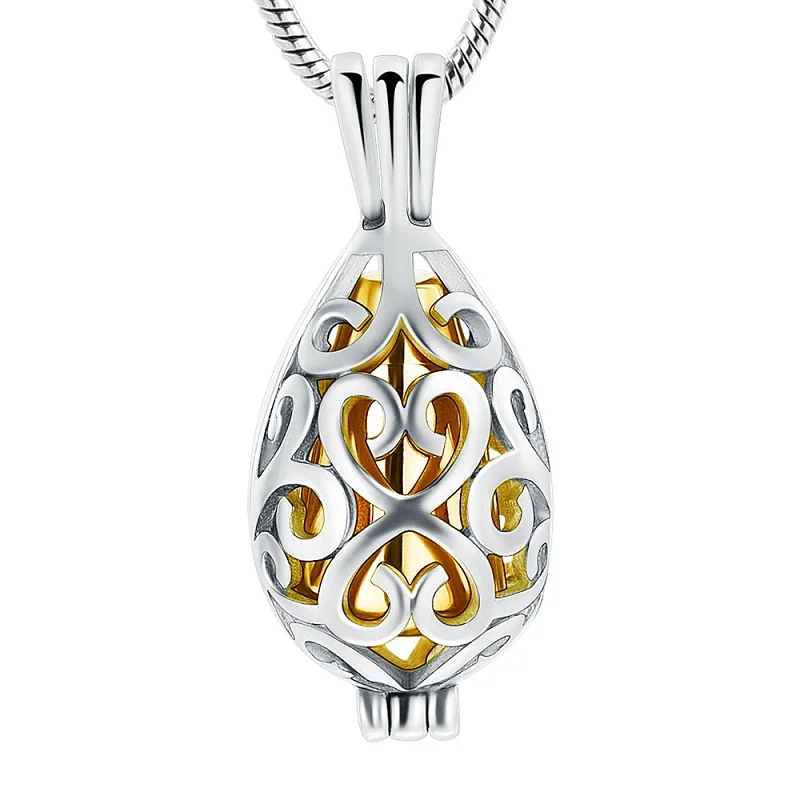 IJD20002 Stainless Steel Filigree Teardrop Keepsake Locket Hold a Mini Urn for Pet or Human Sharing Ashes Cremation Jewelry