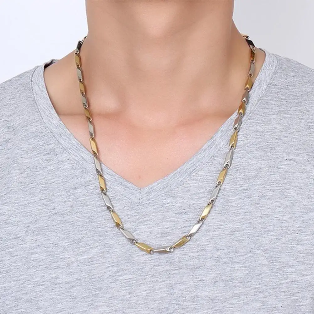 HIP High Polished Silver/Gold Color Titanium Stainless Steel 16-40Inch Long Stick Aberdeen Chain Necklaces for Men Jewelry