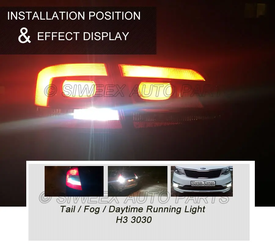 Super Bright H3 H1 LED 12 SMD 3030 Car Driving Headlight Fog Light Auto Lamp Bulb Conversion 12V DC White