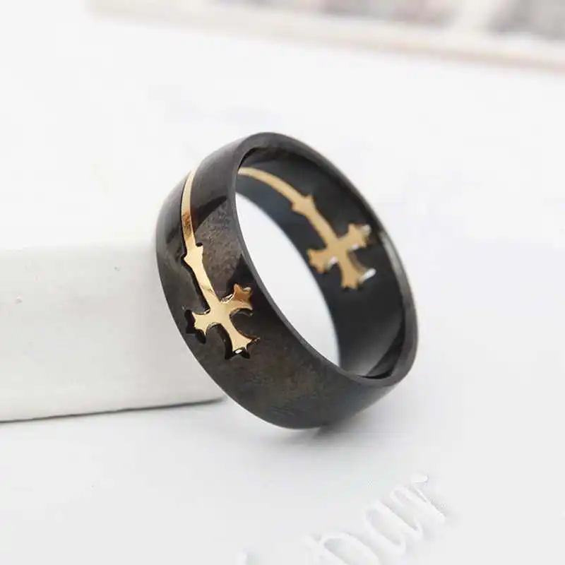 Knight Templar Cross Rings Black Punk Crusaders Band Rings for Mens Promise Jewelry Anel Dropshipping