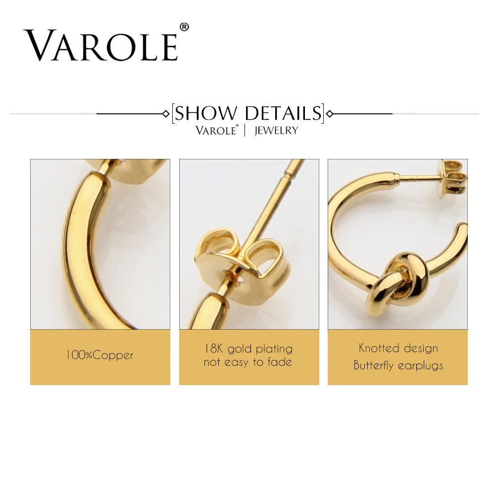 Classic Knot Stud Earrings - Round Gold Tone for Women