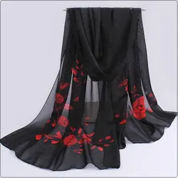 Neue Mode Druck Lange Chiffon-Silk schals Designer Frau Mode Neue Design Pfau Blume drucken schals