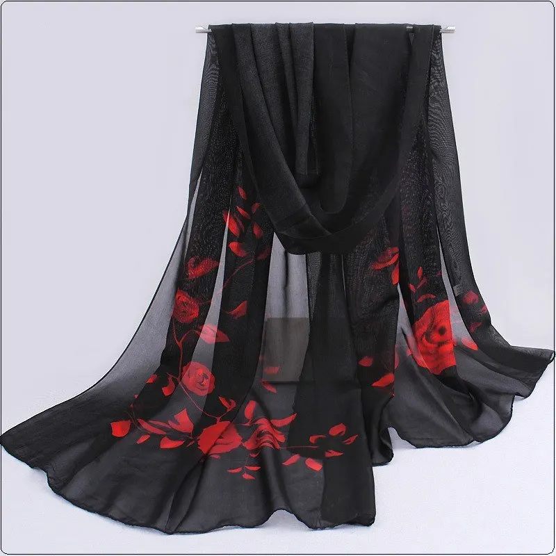 New Fashion Print Long Chiffon Silk scarves Designer Woman Fashion New Design Peacock Flower print scarves