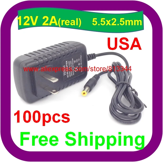 

DHL Free Shipping 100pcs/lot AC 100-240V to DC 12V 2A Power Adapter Supply Charger For LED Strips Light