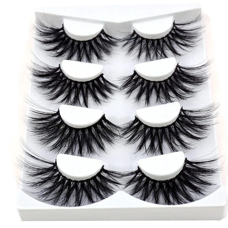 Faux-cils 3D en poils de vison, 4 paires, croisés, vaporeux, moelleux, 25mm, Extension de cils, outils de maquillage pour les yeux, faits à la main, nouveauté 2021