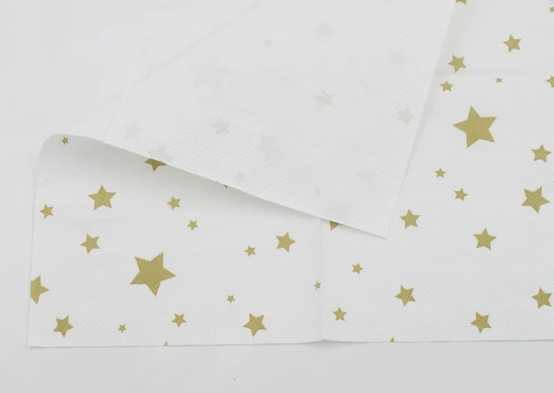 [RainLoong] 3Plys Beverage Gold Foil Paper Napkin Five-pointed Star Festive & Party Supply Tissue Serviettes Decoupage 25cm*25cm