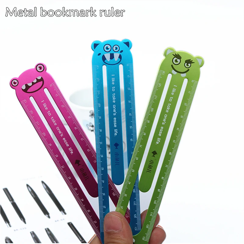 1PC Metal bookmark Straight Ruler Cute cartoon aluminum alloy student ruler