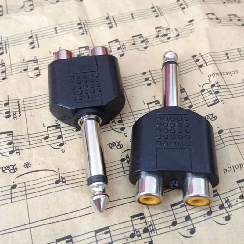 Adaptador de extensión de Audio, Conector estéreo de 6,35mm macho a dos tomas RCA AV hembra, niquelado, 5 uds.
