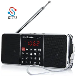 L-288 Mini Portable FM Radio Speaker Stereo Music Player with TFCard USB Disk LCD Screen Volume Control Rechargeable Loudspeaker