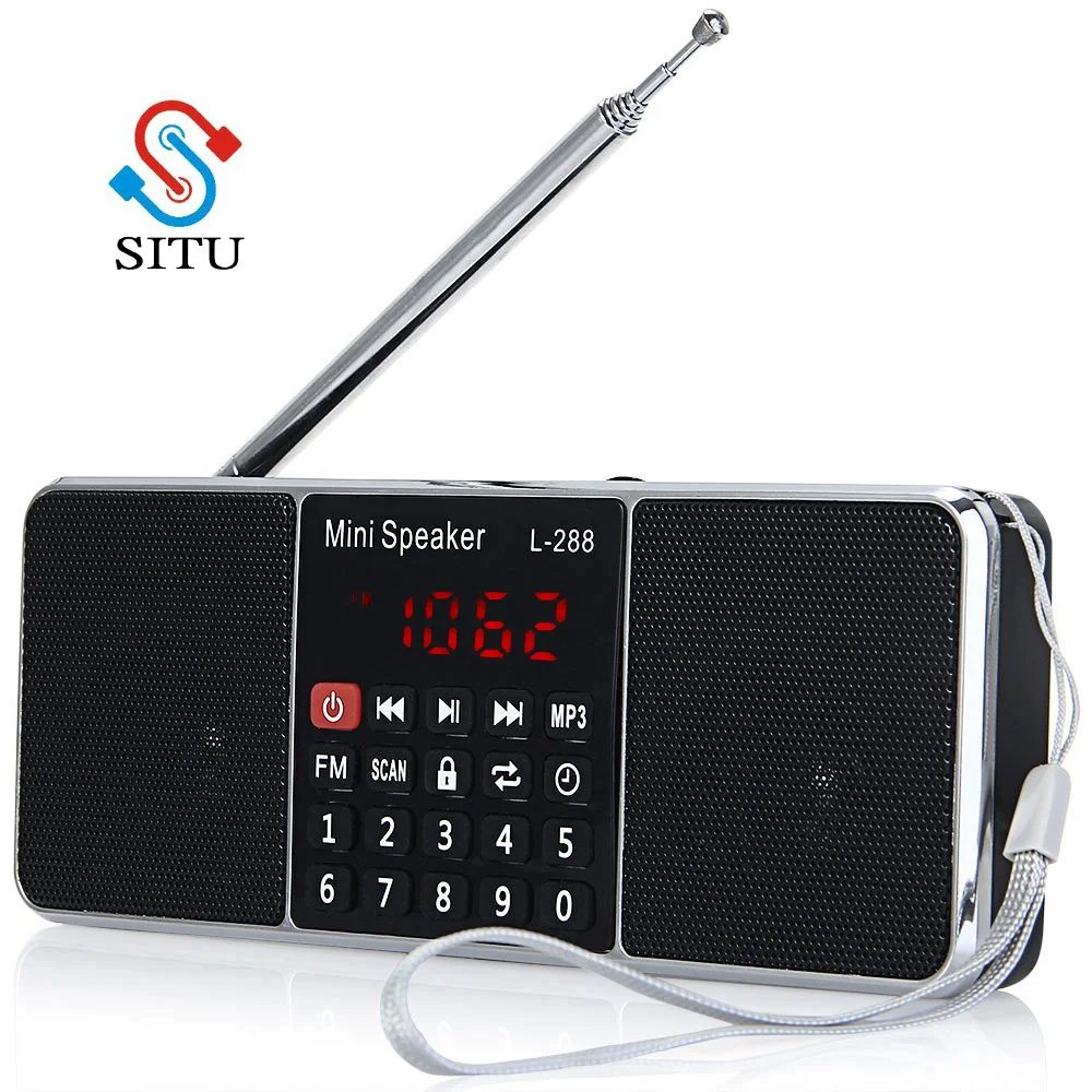 L-288 Mini Portable FM Radio Speaker Stereo Music Player with TFCard USB Disk LCD Screen Volume Control Rechargeable Loudspeaker