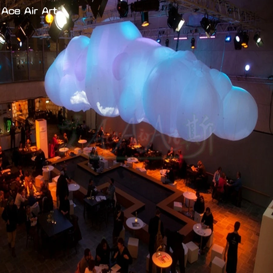 

3m L Cold Air Balloon Inflatable Clouds Model Floating Cloud with Glow Lights Ceiling for Party or Show Event